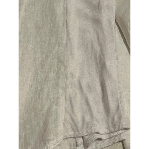INC. International Concept 8 White Linen Rayon Blouse Pockets Roll Tab Sleeves - Picture 15 of 16